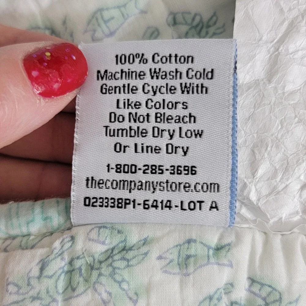The Company Store Full Queen Quilt Cotton Patchwork Green Blue Animal Print